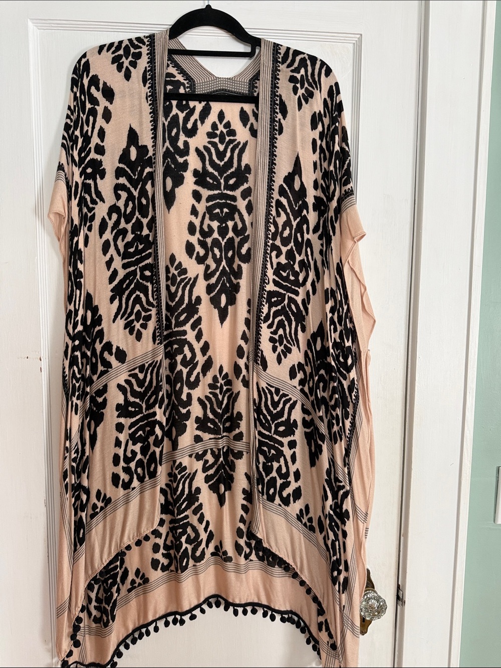 Women's Tanish Blush Pink and Black Patterned Kimono - Lightweight Layer